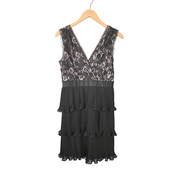 NEW BCBG Paris Black Lace Pleated Chiffon Mini Dress Size 4 Cocktail Party - Picture 9 of 11